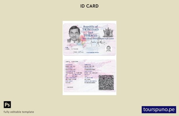 Plantilla de tarjeta de identificación de Trinidad y Tabaco lista para imprimir